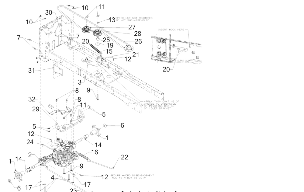 Drive Diagram and Parts List for XT1-GT50KH (14BQA3CQ010)(2021) Cub Cadet Lawn Tractor